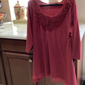 Elegant Red Women's Top Size XXL by Casual Express Polyester, Rayon & Spandex